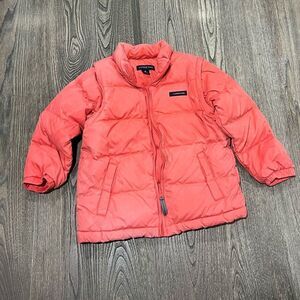 Lands' End Youth Goose Down Feathers Puffer Jacket Full Zip Quilted Orange M 5-6